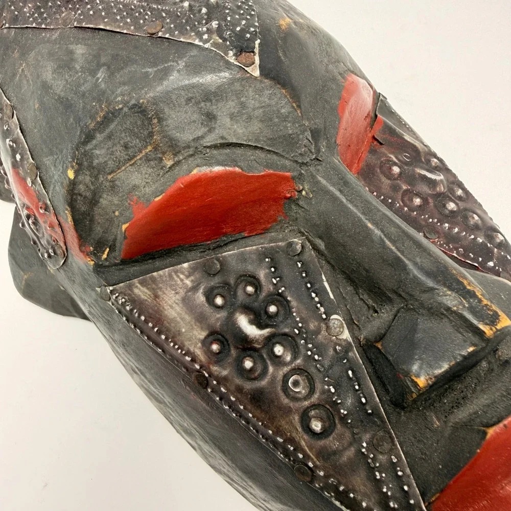 Vintage Marka Mali Tribal Mask Hand Carved Wood Brass Metal African Art‎ 14
